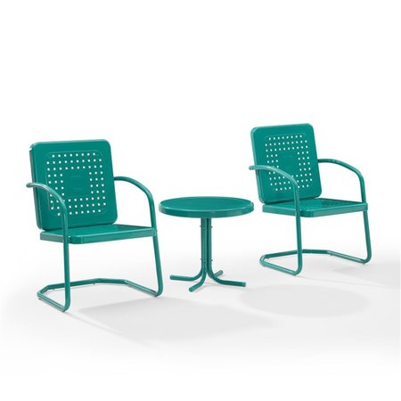 CROSLEY 3 Piece Bates Outdoor Chair Set with Side Table, Turquoise Gloss KO10019TU